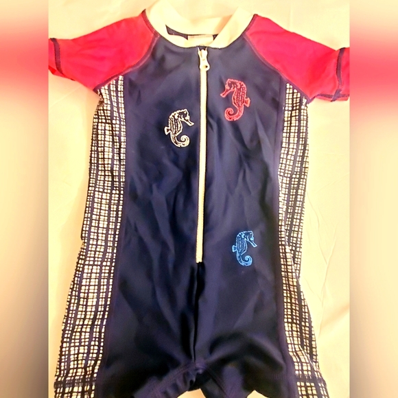 Hanna Andersson Zip Rash Guard Swim Suit Seahorses Size 70 6/12 mo. - Picture 1 of 4